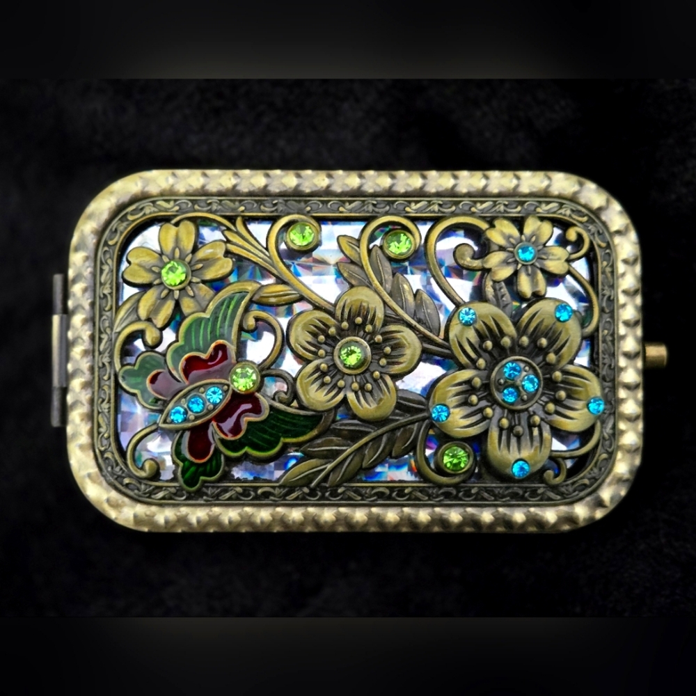 Floral and Butterfly Compact Mirror 4"×2"